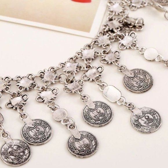 Bohemian Vintage Coins Tassel Statement Necklace Women Ethnic Style Ancient - Picture 3 of 3